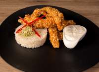 Before Bar | Chicken breast with sesame seeds, steamed rice and tartar sauce | Menu24.hu